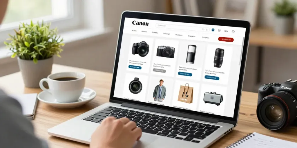 Discovering quality produits in a modern e-commerce setup with a user engaged in a seamless browsing experience.
